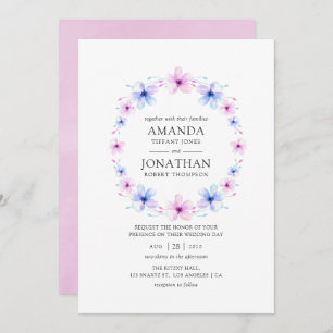 Invitation Pastel Pink et Blue Floral Mariage