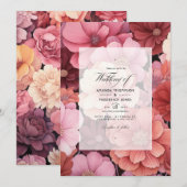Invitation Pastel Pink et Cèdre Brown Floral Mariage d'été (Devant / Derrière)