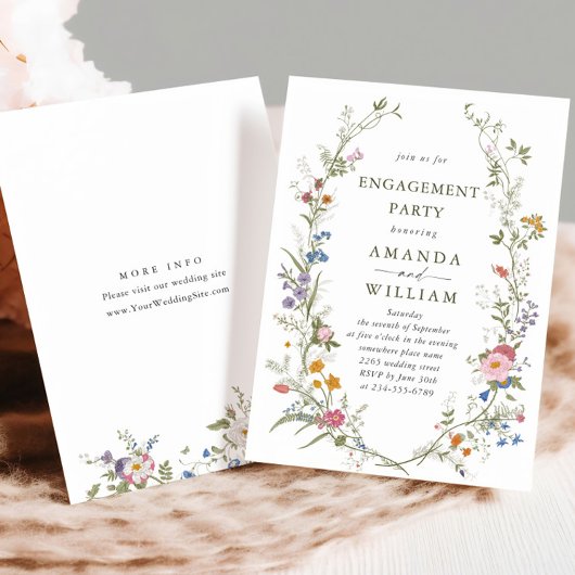 Invitation Pastel Pink Floral Fleurs sauvages