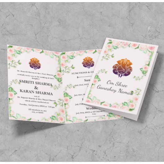 Invitation Pastel Pink Floral Mariage indien