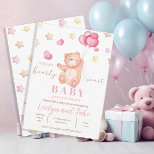 Invitation Pastel Pink Girl's We Can Bearly Wait Baby shower