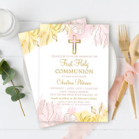 Pastel Pink Gold Floral Première Sainte Communion
