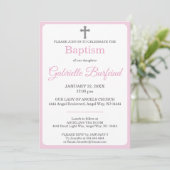 Invitation Pastel Pink & Gray Cross Watercolor Baptism (Debout devant)