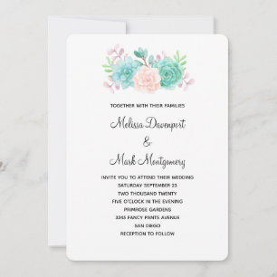 Invitation Pastel Pink & Green Floral Bouquet Mariage