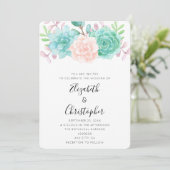 Invitation Pastel Pink & Green Floral Bouquet Mariage (Debout devant)