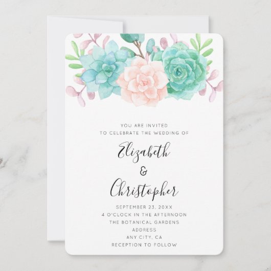 Invitation Pastel Pink & Green Floral Bouquet Mariage (Devant)