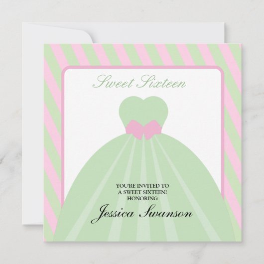 Invitation Pastel Pink & Green Forge Sweet sixteen (Devant)