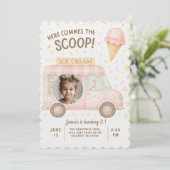 Invitation Pastel Pink Ice Cream Camion Photo Anniversaire (Debout devant)