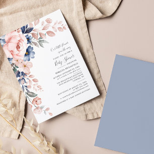 Invitation Pastel Pink Indigo Baby shower Floral Floral