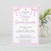 Invitation Pastel Pink & Lavender Ombre Bow Baptism (Debout devant)