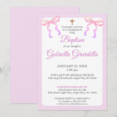 Invitation Pastel Pink & Lavender Ombre Bow Baptism (Devant / Derrière)