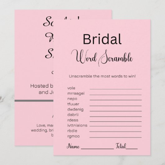 Invitation Pastel Pink Mot de début de jeu (Devant / Derrière)