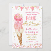 Invitation Pastel Pink Nous hurlons Four Ice Cream 4ème anniv (Devant)