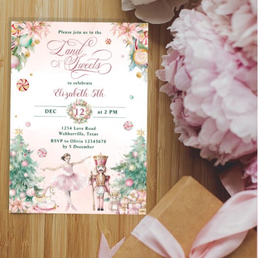 Invitation Pastel Pink Nutcracker Terre de sucreries Annivers