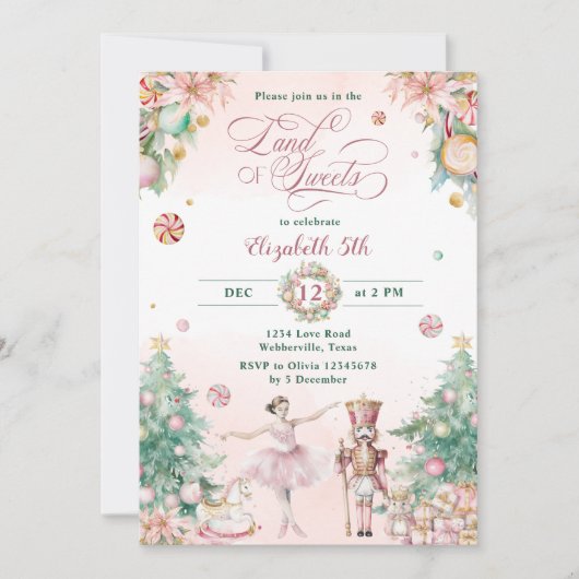 Invitation Pastel Pink Nutcracker Terre de sucreries Annivers (Devant)
