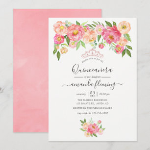 Invitation Pastel Pink Paeonies aquarelles Quinceañera