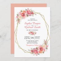Pastel Pink Peach Rose Floral | Mariage Gold Frame