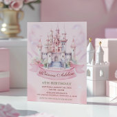 Invitation Pastel Pink Princess Château Royal 4e anniversaire