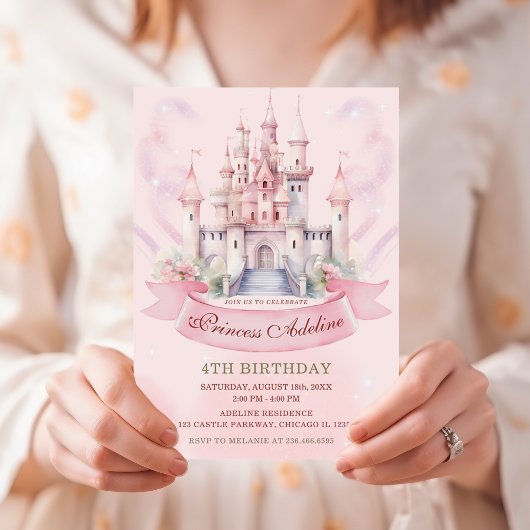 Invitation Pastel Pink Princess Château Royal 4e anniversaire