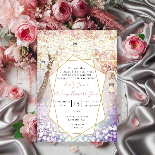 Invitation Pastel Pink Purple Blue Green Fairy Tale Mariage