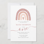 Invitation Pastel Pink Rainbow Boho premier anniversaire pour (Devant)