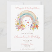 Invitation Pastel Pink Rainbow Floral 1er anniversaire