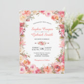 Invitation Pastel Pink Rose Floral Frame Mariage (Debout devant)