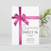 Invitation Pastel Pink Satin Ribbon Bow Sweet 16 Party (Debout devant)
