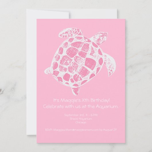 Invitation Pastel Pink Sea Turtle Anniversaire Fête Invitatio (Devant)
