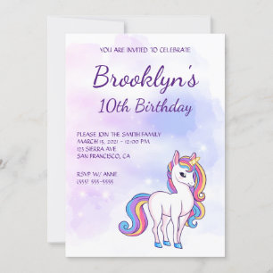 Invitation Pastel Pink Skies Magique Unicorn Fille Anniversai