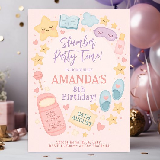 Invitation Pastel Pink Sleepover thème d'anniversaire