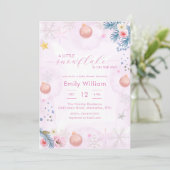 Invitation Pastel Pink Snowflake Floral Winter Baby Shower (Debout devant)