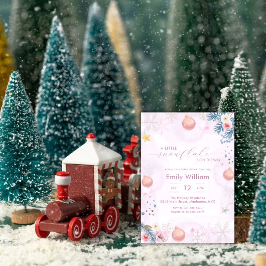 Invitation Pastel Pink Snowflake Floral Winter Baby Shower