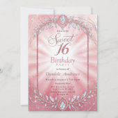 Invitation Pastel Pink Sparkly Diamond Sweet sixteen (Devant)