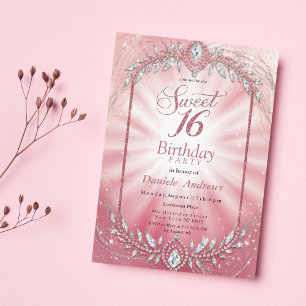 Invitation Pastel Pink Sparkly Diamond Sweet sixteen