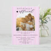 Invitation Pastel Pink Stripes Official Adoption Day Party (Debout devant)
