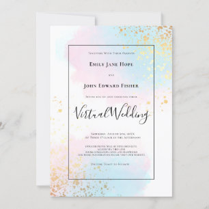 Invitation Pastel Pink Turquoise Aquarelle or Mariage virtuel