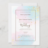 Invitation Pastel Pink Turquoise Aquarelle or QR Code Mariage (Devant)