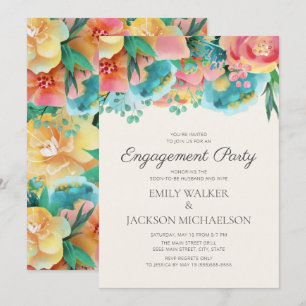 Invitation Pastel Pink Turquoise Jaune Fiançale Florale