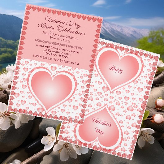 Invitation Pastel Pink Valentines Jour de la fête Coeurs de p