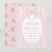 Invitation Pastel Pink Vintage Fancy Floral Baptism (Devant / Derrière)