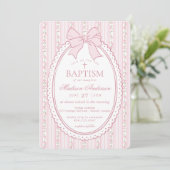 Invitation Pastel Pink Vintage Fancy Floral Baptism (Debout devant)