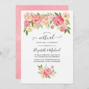Invitation Pastel Pink Watercolor Mariage virtuel en ligne