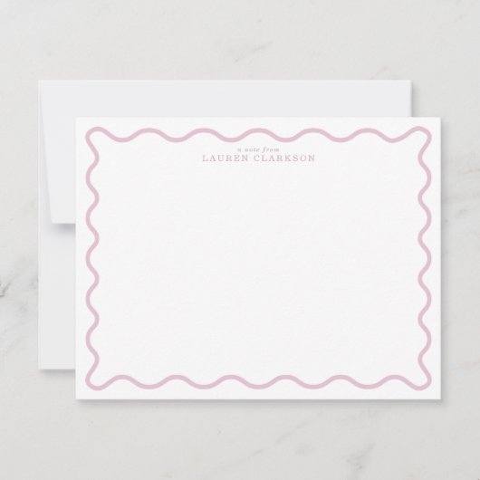 Invitation pastel pink wavy border note card (Devant)