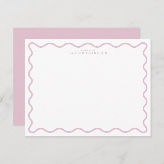 Invitation pastel pink wavy border note card (Devant / Derrière)