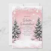 Invitation Pastel Pink Winter Wonderland Birthday Party (Devant)