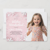 Invitation Pastel Pink Winter Wonderland Snowflake Photo (Devant)