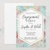 Invitation Pastel Pink & Yellow Floral Engagement Party (Devant / Derrière)