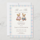 Invitation Pastel Plaid Teddy Bear Gender Reveal Baby Shower (Devant)