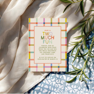 Invitation Pastel Plaid "Trop de Fun" 2ème Anniversaire photo